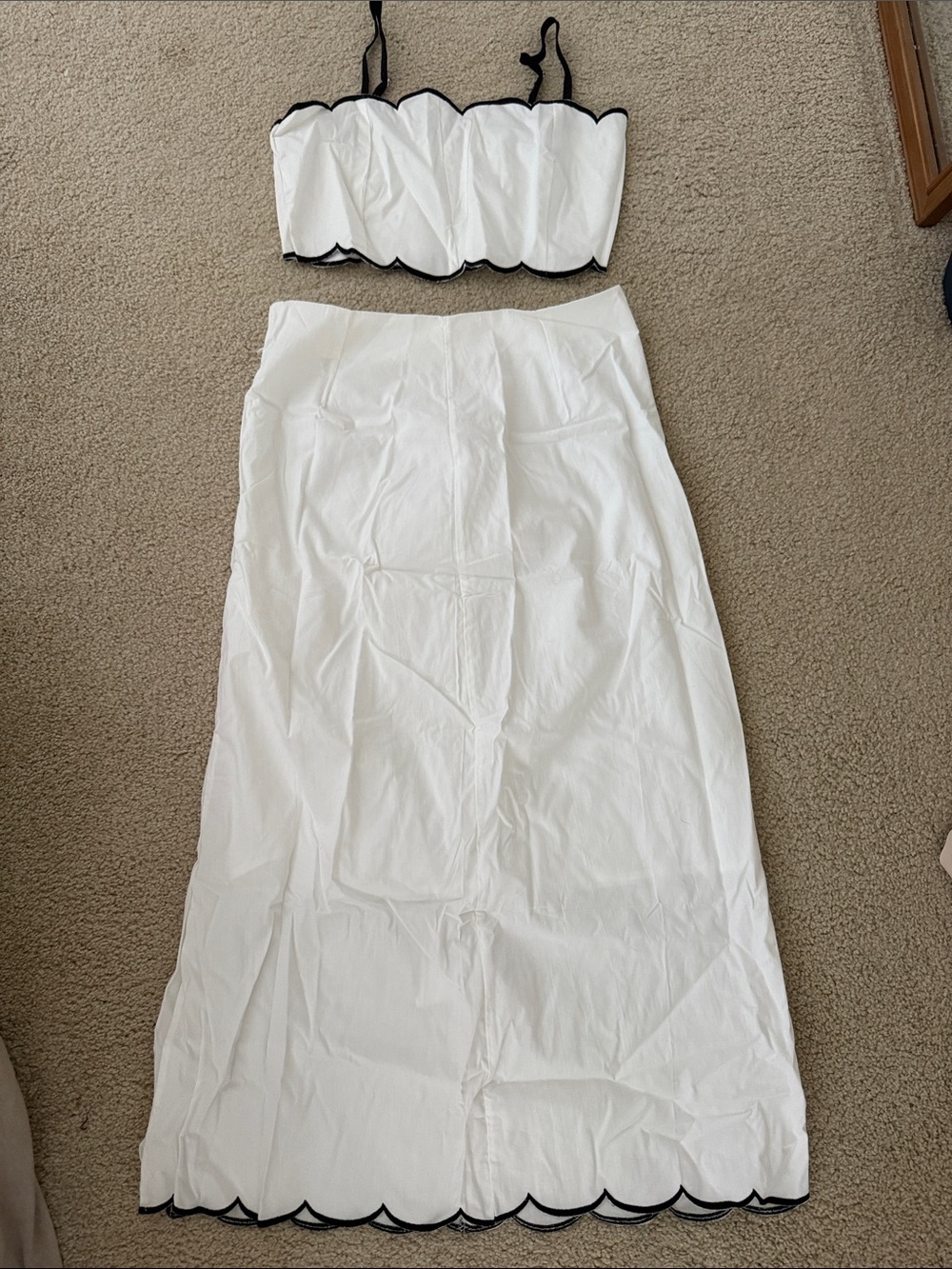 White Scalloped Two-Piece Set with Black Trim